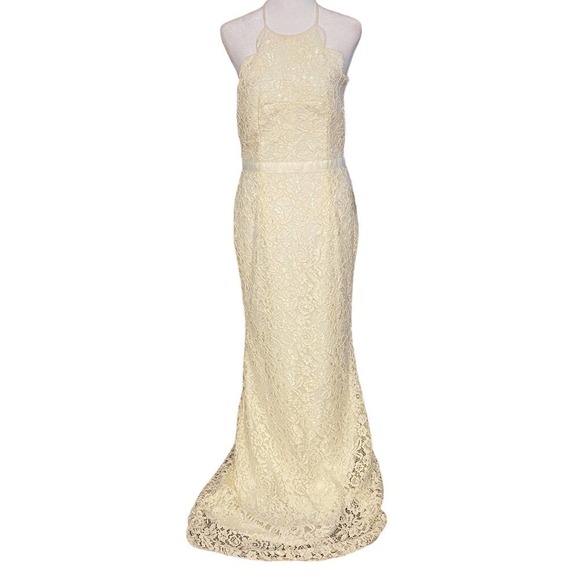 Lulus Womens Zenith ivory white Floral Lace Halter Neck Formal Maxi Dress Large - Picture 3 of 16